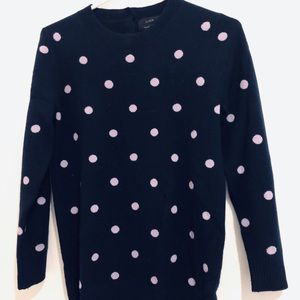 Jcrew navy and lilac polka dot cashmere sweater